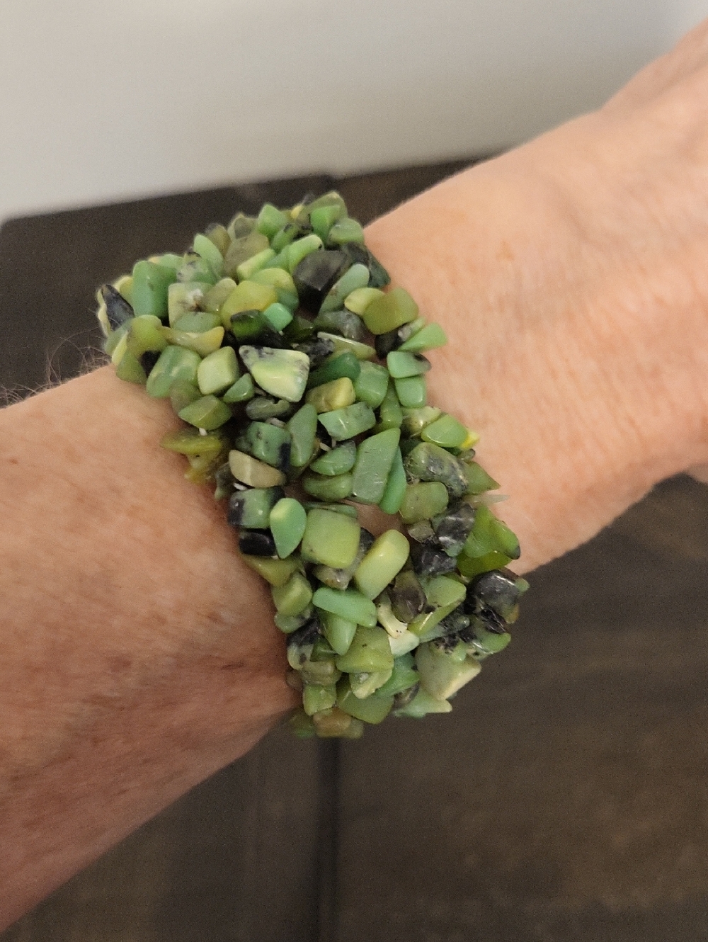 Genuine Serpentine Gemstone Cluster Stretch Bracelet